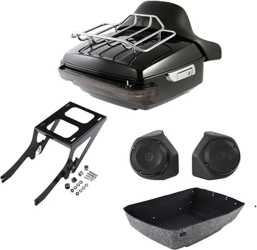 Miniatura 11 de TCMT King - Caja envolvente para maletero de motocicleta, montaje en el respaldo, portaequipajes, luz trasera, altavoces traseros aptos para Harley