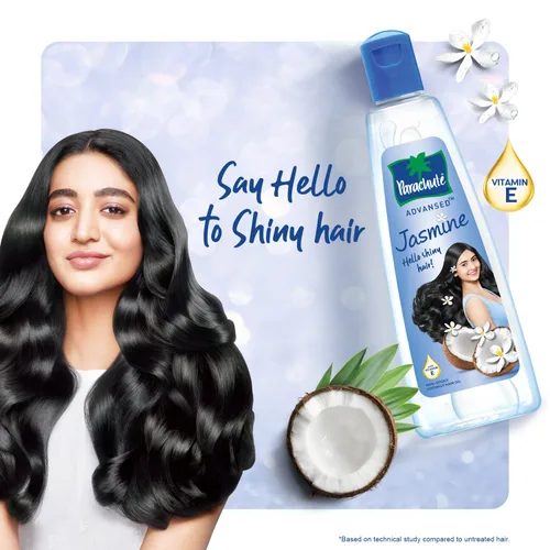 Miniatura 4 de Aceite de cabello enriquecido con coco y jazmín de Parachute Advansed con vitamina E Para la nutrición del cuero cabelludo Cabello más fuerte