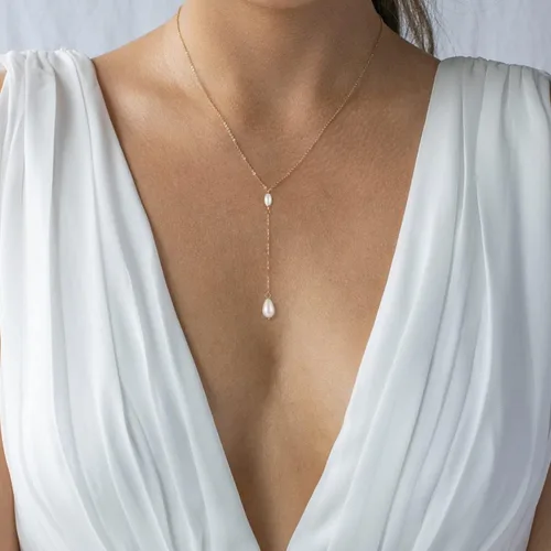 Miniatura 4 de Collares de perlas para mujer, chapado en oro real de 14 quilates, delicado collar de perlas para mujer, collar de cadena de perlas hecho a mano