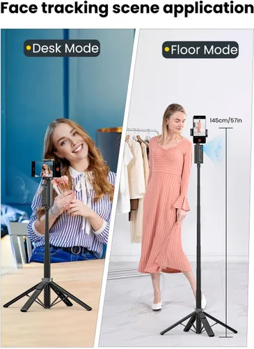 Miniatura 2 de AOCHUAN Trípode de seguimiento automático de rostros, con control de gestos para iPhone, poste extensible, palo selfie giratorio de 360°, control
