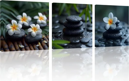Miniatura 12 de TutuBeer 3 Paneles Arte Zen Decoración Spa Verde Bambú Decoración Rosa Aguas y Frangipani Imágenes Pintura Zen en Lienzo Impresiones Arte Bambú