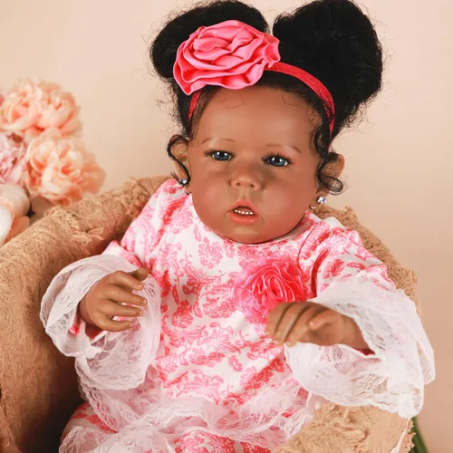 Miniatura 9 de Muñecas bebé Reborn Niña Negra, Muñecas bebé recién nacidas afroamericanas de 20 pulgadas, realistas con cuerpo suave y extremidades de silicona