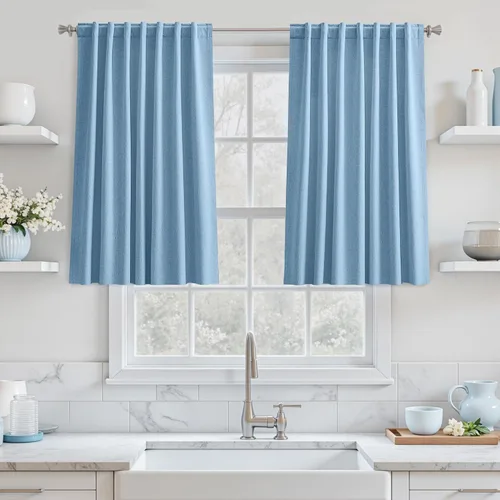 Miniatura 63 de UHITECH Cortinas cortas de lino de 24 pulgadas de largo para ventanas pequeñas de granja, cortinas opacas modernas para sala de estar, pestañas