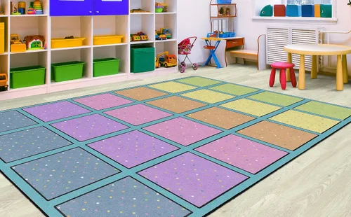 Miniatura 6 de Flagship Carpets Happy Squares Pastel - Alfombra educativa de área para aula en colores pastel para niños y maestros, calidad duradera