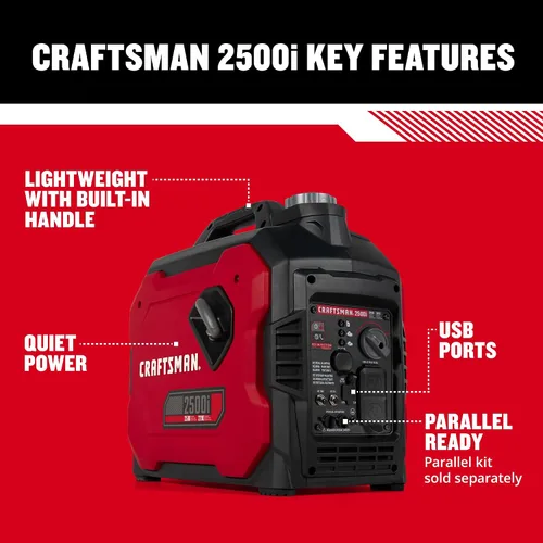 Miniatura 5 de Craftsman C0010250 Generador portátil de gas de 2,500 vatios - Potencia confiable para actividades al aire libre - Funcionamiento silencioso