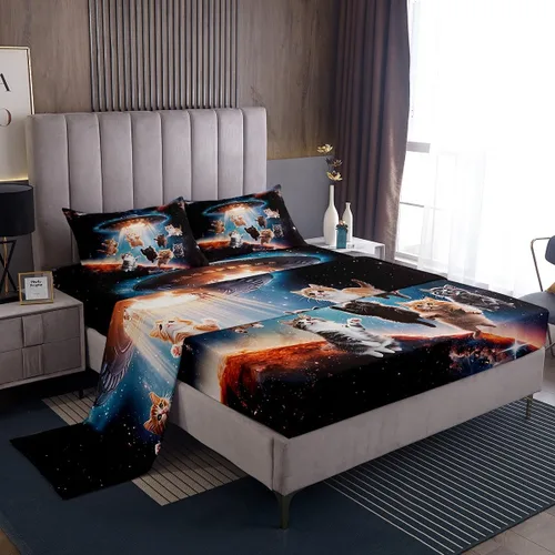 Miniatura 15 de Feelyou Juego de ropa de cama de tamaño individual con diseño de gato colorido para niños, adolescentes y niñas, decoración de habitación de gato