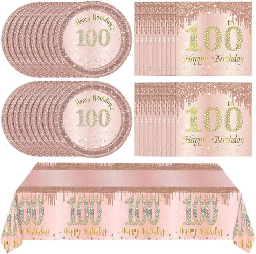 Miniatura 34 de Ryzovo - Decoraciones de cumpleaños 50 para mujer, platos de papel desechables negro y oro rosa, suministros de fiesta para 20 invitados, 41 piezas