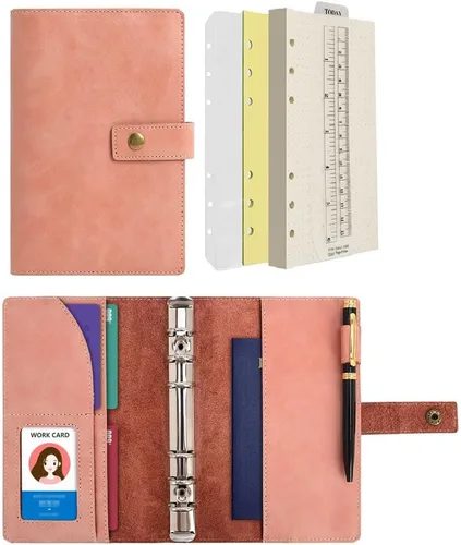Miniatura 12 de WONDERPOOL Cuaderno de cuero recargable, cuaderno en espiral, carpeta de carpetas de diario A5 con puntos y bolsillos interiores para viajes, Marrón