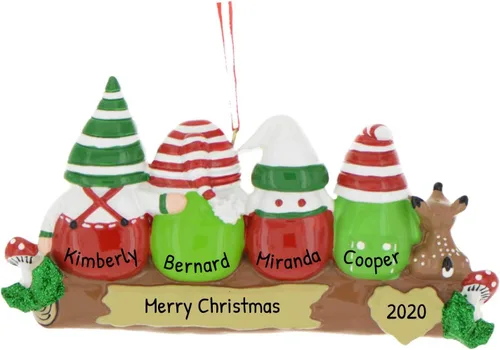 Miniatura 6 de Adorno personalizado en 3D de nuestra primera Navidad 2025 Adornos personalizados de gnomos para parejas en troncos, hongo y setas, adorno 2025