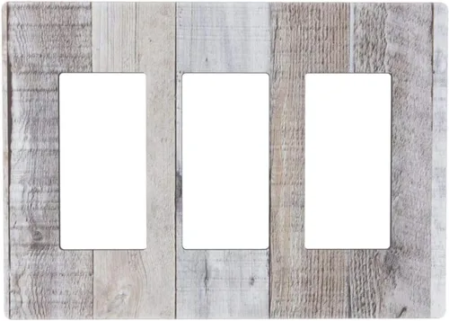Miniatura 140 de Placa de pared dúplex de receptáculo de dispositivo de 1 gang de madera envejecida blanca gris con veta de tablón, cubierta de enchufe eléctrico