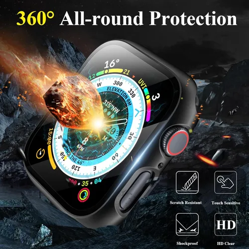 Miniatura 3 de Funda para Apple Watch Series 9, protector de pantalla de 1.614 pulgadas (1.614 in), serie 8 y 7, carcasa rígida de policarbonato duro de Negro