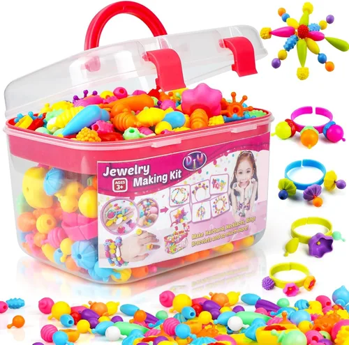 FunzBo - Juego de joyas para niños y niñas. Juguetes con cuentas para anillos, diademas, collares y pulseras para bricolaje, para manualidades, kit