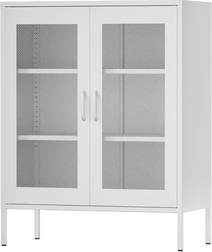 Miniatura 11 de Ustamio Gabinete de Almacenamiento de Metal Ancho Negro con Casillero, Gabinete de Acento de 2 Puertas para Hogar y Oficina, Gabinete de Metal Bajo