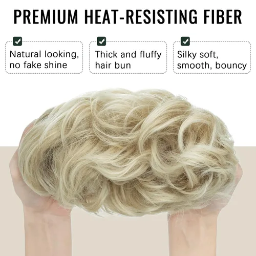 Miniatura 3 de Hairro Pieza de pelo para mujer, moño desordenado, esponjoso, despeinado, recogido, ombré, coleteros sintéticos, dona, elástico, para boda, novia