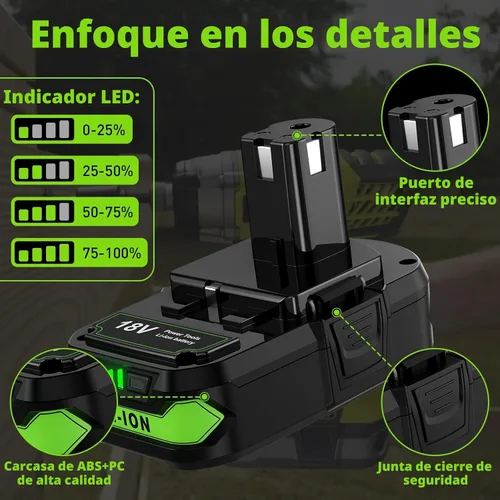 Miniatura 3 de Bonacell Paquete de 2 baterías de repuesto de 18 V 4000 mAh para Ryobi 18 V y cargador para batería Ryobi de 18 voltios ONE+ P108 P107 P104 P105