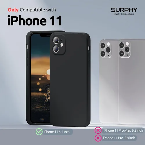 Miniatura 2 de SURPHY Diseño para iPhone 11 con protección de cámara, diseño delgado de borde recto, funda de silicona líquida para iPhone 11 de 6.1 pulgadas, negro