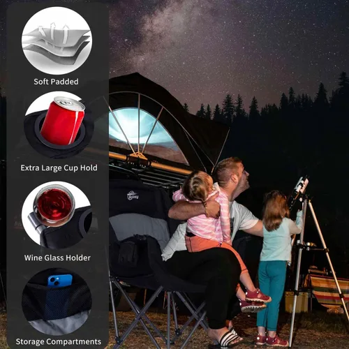 Miniatura 5 de Bolosy Paquete de 2 Sillas de Camping de Gran Tamaño para Adultos de Servicio Pesado Sillas Plegables para Exteriores Acolchadas Sillas de Césped