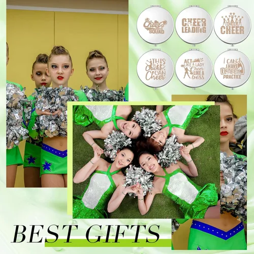 Miniatura 6 de Sintuff 12 piezas de regalos de animadora para porristas, espejo compacto a granel para entrenador de animadoras, regalos de animadora, bolsillo