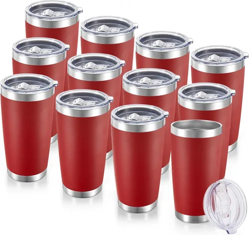 Miniatura 20 de Vaso de acero inoxidable de 20 onzas con tapa, doble pared aislada al vacío, taza de café de 20 onzas con recubrimiento en polvo para bebidas Verde
