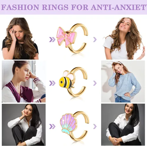 Miniatura 4 de Juego de 9 anillos giratorios giratorios para ansiedad, anillos giratorios para ansiedad, apilables, giratorios, calmantes, ajustables para mujeres