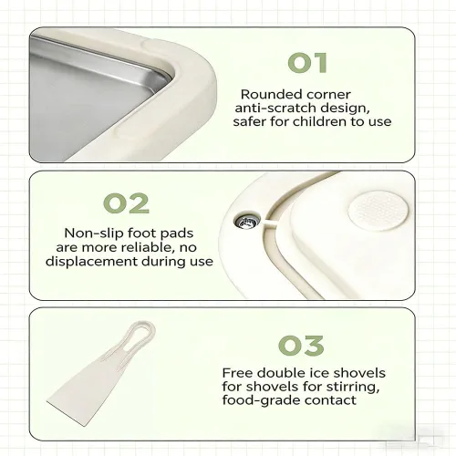 Miniatura 7 de Máquina para hacer helados enrollados, máquina de rodillo de helado de acero inoxidable con 2 espátulas, bandeja antiadherente de enfriamiento