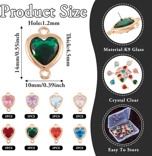 Miniatura 2 de Heart Connector Charms Faceted Crystal Love Heart Link Charms Valentines Linking Pendants with Double Loops for DIY Bracelet Necklace Jewelry Making