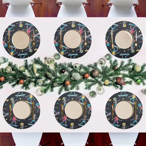 Miniatura 7 de Playful Skeletons Black PVC Placemat, Non Slip Heat Resistant Placemats for Kitchen one sizex6