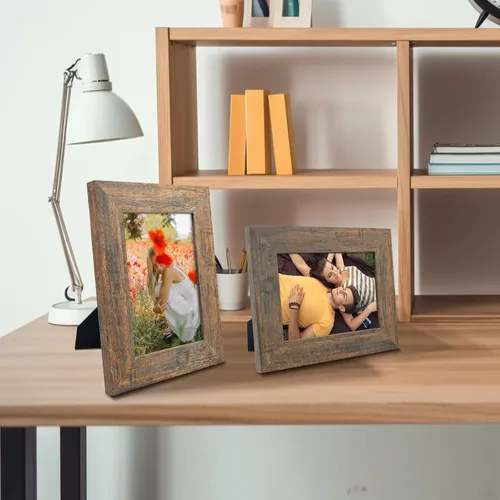 Miniatura 4 de Frametory, Marco de fotos de 5 x 7 pulgadas, estilo de grano envejecido, marcos para fotos o fotos de 5 x 7, diseño de moldeado ancho con vidrio