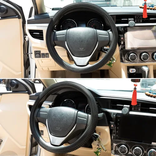 Miniatura 2 de Funda negra para volante de automóvil, con agarre de masaje de silicona, funda universal antideslizante para volante de automóvil, para hombres