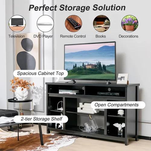 Miniatura 9 de Tangkula Soporte de TV para televisores de hasta 65 pulgadas, mesa de consola multimedia con estante ajustable y agujeros de gestión de cables