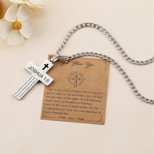 Miniatura 4 de SKQIR Collar de cruz para hombre con versículo de la Biblia, collar con colgante de cruz de oración de señores para niños con la fe