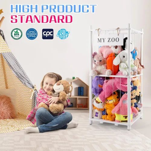Miniatura 3 de GLDZI Almacenamiento de Animales de Peluche Zoo, Organizador de Animales de Peluche de Madera con Cuerdas Elásticas para Niños y Niñas, Soporte