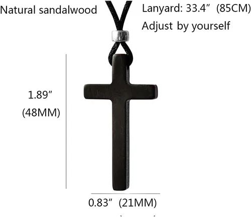 Miniatura 3 de Xianli Wang Collar con colgante de cruz de sándalo natural para hombres y mujeres, regalo de madera de madera casual suéter cadena de coche espejo