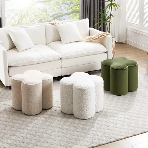 Miniatura 11 de Zesthouse Puf Otomano de Flores Reposapiés, Otomano Mullido de Tela de Lino Reposapiés para Sofá, Taburete Moderno para Sala de Estar Asiento