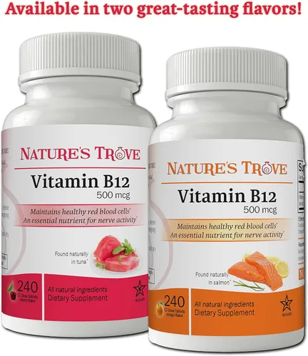 Miniatura 4 de Vitamina B12 500 mcg por Nature's Trove - 240 tabletas EZ Chew sabor cereza