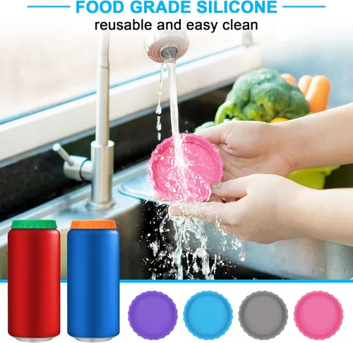 Miniatura 4 de Paquete de 6 tapas de silicona para latas de refresco, tapas reutilizables para latas de refresco, cubiertas para latas de cerveza, cubiertas