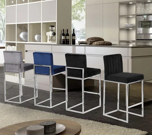 Miniatura 2 de Meridian Furniture Giselle Collection Modern Taburete de mostrador contemporáneo tapizado de terciopelo, con base de metal cromado pulido, 16