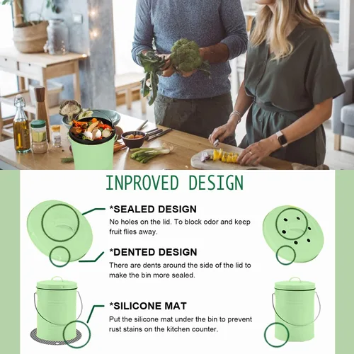 Miniatura 4 de Contenedor de Compost, LALASTAR Contenedor de Compostaje para Encimera con Tapa, Contenedor de Compost de Cocina, Cubo de Compost Sin Olor para Verde