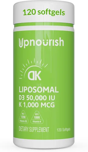 UpNourish Vitamina liposomal D3 50000 UI (Vitamina D3 de 50000) con 1000 mcg de vitamina K, alta dosis de vitamina D3 K2, vitamina D 50000 UI con