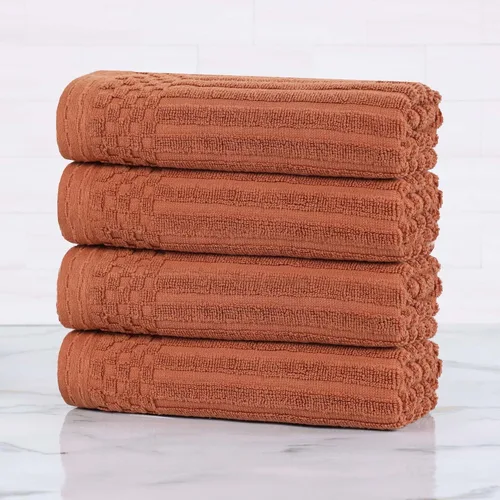 Miniatura 25 de Superior Juego de 6 toallas de algodón sólido y acanalado, toallas de cara de 13 x 13 pulgadas, toallas de mano de 16 x 28 pulgadas, toallas de baño