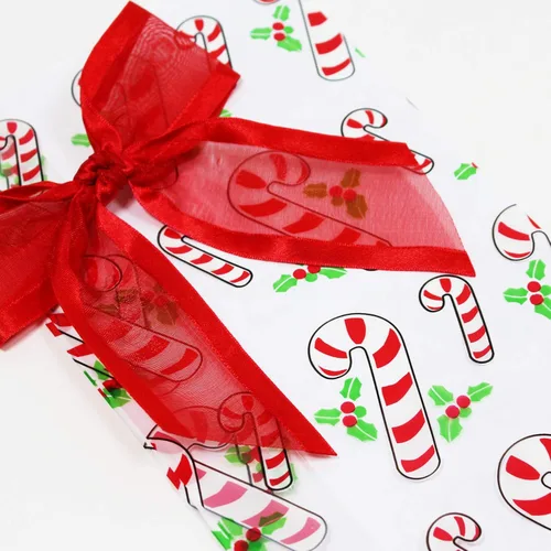 Miniatura 2 de Saybrook Products Bastones de caramelo de celofán de Navidad con lazo de organza con lazo de organza Twist-Tie Juego de 10 bolsas reforzadas de 11 x