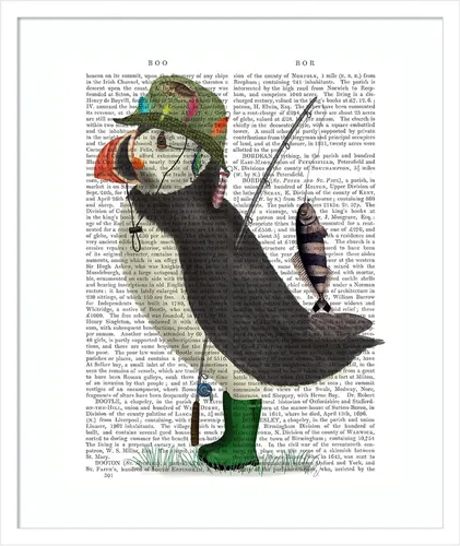 Miniatura 15 de Amanti Art Framed Wall Art Print 21x17 Puffin Fishing by Fab Funky, Animals Wall Art, Whimsical Decor, Small Poster Painting Artwork for Living