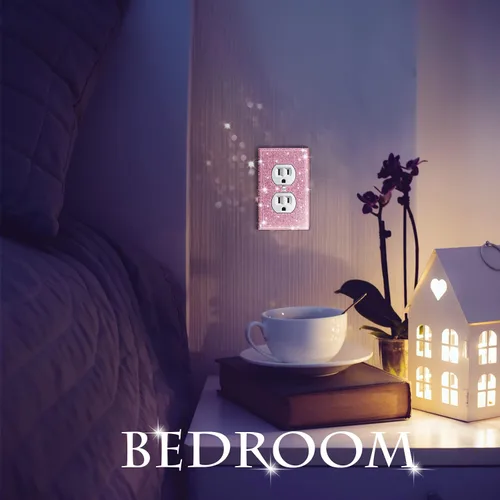 Miniatura 4 de 4 piezas de cubiertas de placa de interruptor con purpurina rosa con diamantes de imitación para placa de pared, decoración de habitación preparada