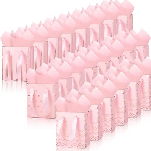 Miniatura 9 de Tenare - 24 pequeñas bolsas de regalo pequeñas de papel metálicas para fiestas, pequeñas con asas, papel de seda para joyas, envoltura de regalo