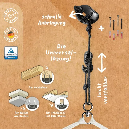 Miniatura 2 de LA SIESTA® - Silla de Hamaca XL King Habana de Algodón & CasaMount - Silla Colgante con Kit de Suspensión para Paredes, Techos y Vigas Cuadradas