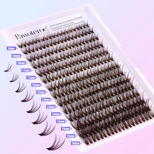 Miniatura 6 de Kit de extensión de pestañas Pawotence DIY 280 piezas, racimos de pestañas marrones, kit de extensión de pestañas individuales 40D 9-16mm