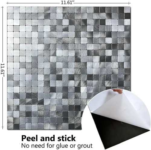 Miniatura 2 de XUANINY 10 hojas de azulejos de aluminio de superficie negra para loseta en muro para cocina