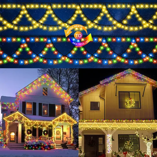 Miniatura 8 de KAZOKU Luces de Navidad para Exteriores e Interiores 40 Pies 380 LED Impermeables Luces de Árbol de Navidad 8 Modos Extensibles Luces de Cadena