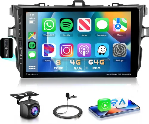 Miniatura 10 de Radio de coche para Toyota Corolla 2009-2013 estéreo de coche con Carplay inalámbrico Android Auto, pantalla táctil de 9 pulgadas 1080P DSP
