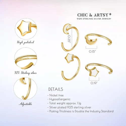 Miniatura 5 de Aretes de medio aro, aretes de aro pequeños de plata de ley 925 de bola, barra, estrella, luna, corazón, cruz, punto, triángulo, aretes